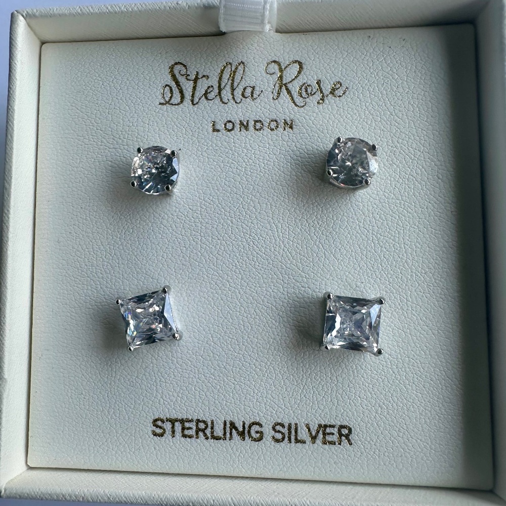 Stella rose sterling Sliver cubic zirconia stud earrings two pairs